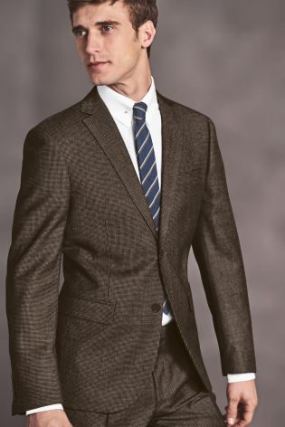 Taupe Puppytooth Slim Fit Suit Trousers